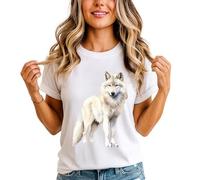 White Wolf Arctic Wolves Womens Graphic T-Shirt Wildlife Animals Watercolor Tee XL (18-20)