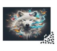White Wolf Art Colourful White Wolf with Butterflies And Flowers 1000 Pcs Jigsaws for Adults The Impossible Challenge Fun Present 70x50cm/1000pcs