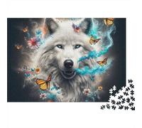 White Wolf Art Recycled Cardboard 1000 Pieces Jigsaws FloralWolf Puzzles for Kids with Attention-Deficit Issues Decoration 70x50cm/1000pcs