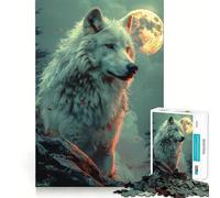 White Wolf At Full Moon Jigsaw 1000 Pieces for Teenagers Memory Train Fun Clean Seamless Connection Relaxing Indoor Group Activity (38x52cm)