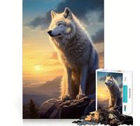 White Wolf at Sunset Jigsaw 1000 Piece Mind Skill Play Stable Fit No Shifting Parts Enjoyable Pastime for Long Weekends (38x52cm)