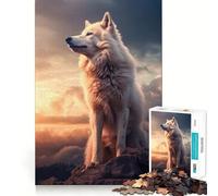 White Wolf at Sunset Time Adults 1000 Pieces Puzzle Mental Fun Game Advanced Laser Cutting Tech Amusing Challenge for Waiting Time (50x75cm)