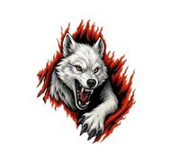 White Wolf Attack Decal Vinyl Sticker Fierce Wolf Breaking Through Red Flame Design