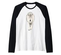 White Wolf Bold Arctic Animal Walking Forward, Love Wolves Raglan Baseball Tee
