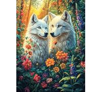 White Wolf Brothers 1000 Pc Classic Jigsaw Puzzle Fairy Tale Wild Animals Fantasy Puzzle for Adults Hard Challenging Hobby Home Decor Poster High-grade Rigid Cardboard 1000 PCS