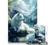 White Wolf by The Lake 1000 Pieces Puzzles for Adults Cognitive Boost Mindful Escape Tight Lock (38x52cm)