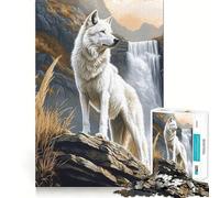 White Wolf by Waterfall 1000 Piece Jigsaw Puzzles Mind Challenge Toy High Precision Die Cut Amusing Challenge for Waiting Time (38x26cm)
