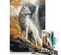 White Wolf by Waterfall 1000 Pieces Puzzles for Teenagers Mind Boost Fun High Accuracy Cutting Craft Calming Mental Break Activity (38x26cm)
