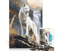 White Wolf by Waterfall Jigsaw Puzzles 1000 Pieces Focus Boost Fun Laser Cut for Flawless Fit Bonding Activity for Loved Ones (50x75cm)