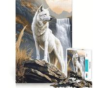 White Wolf by Waterfall Puzzle for Adults 1000 Pieces Memory Play Game Firm Fit Secure Assembly Meaningful Connection Building Game (38x52cm)
