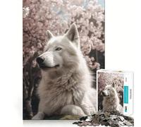White Wolf Cherry Blossom 1000 Adult Pieces Jigsaw Puzzle Mind Challenge Toy Neat Cut Perfect Alignment Family Fun Night Activity (38x52cm)