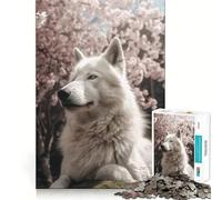 White Wolf Cherry Blossom Jigsaw 1000 Pieces Memory Skill Fun Smooth Edge Perfect Interlock Fun-filled Way to Fill Empty Hours (50x75cm)