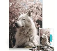 White Wolf Cherry Blossom Puzzle for Adults 1000 Pieces Memory Play Game Firm Fit Secure Assembly Meaningful Connection Building Game (38x26cm)