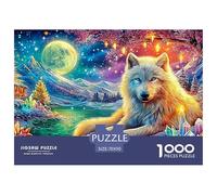 White Wolf, Crystals, Glowing Moon, Snowy Landscape 1000-Piece Jigsaw Puzzle Enchanted Spirit Wolf - Great for Game Nights, Adults & Kids 70x50cm/1000pcs