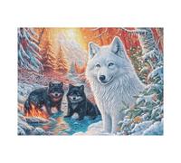 White Wolf Cub Family Forest Wildlife Wild 500 Piece Jigsaw Puzzle for Adults Jigsaw Post Work Relaxation Tool Challenging Fun for Friends Family Home Decor 500 PCS