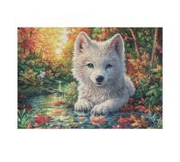White Wolf Cub Forest Wildlife Wild Nature Rural 300 Piece Jigsaw Puzzle for Adults Teens Jigsaw Weekend Family Fun Vibrant Colourful Challenge Stress Relief Activity 300 PCS