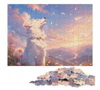 White wolf dog looking up at sky Jigsaw Puzzle for Adults, 500 Pieces | Group puzzle activity with quiet evening activity on weekends.