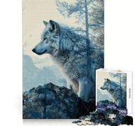 White Wolf Double Exposure 1000 Pieces Puzzles for Teenagers Logical Think Happy Idle Time Neat Cut (38x26cm)