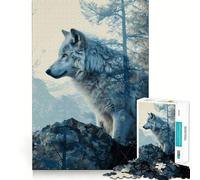 White Wolf Double Exposure Adults 1000 Piece Jigsaw Puzzle Memory Fun Game Clean Cut Sturdy Components Unique Gift for Stress Relief (38x26cm)