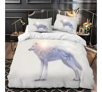 White Wolf Duvet Cover Sets Snowscape Double Bedding Set with Zipper Closure, Soft Microfiber Quilt Cover with 2 Pillowcases 50x75cm QE2926