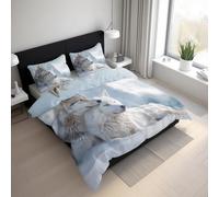 White Wolf Duvet Cover, Wild Animal Snowy Bedding Sets King Size, Reversible Print Breathable Quilt Cover with 2 Pillowcases, Zipper Closure, Bedroom Decor LGS16sL