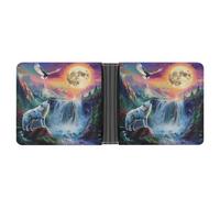 White Wolf Eagle Moon Printed Bifold Wallet with Hidden Compartments Pocket Money and Credit Card Holder for Men Women