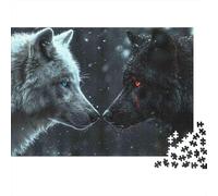 White Wolf Facing Black 1000 Pieces Puzzle ForAdults Kids Beautiful View White & Black Wolves Decoration Puzzle Decompression Jigsaw for Men And Women Challenging Puzzles Jigsaw 38x26cm/1000pcs
