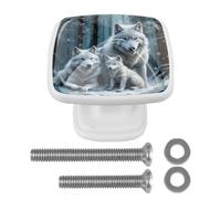 White Wolf Family 4 Pack Square Knobs, White Kitchen Cabinet Knob, Single Hole Drawer Handle Pulls for Drawer Closet Cupboard Wardrobe Dresser Door