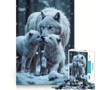 White Wolf Family in Snowy Forest Adult Jigsaw Puzzles1000 Pieces Brain Game Gift High Precision Die Cut Relaxing Indoor Group Activity (38x52cm)