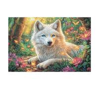 White Wolf Flower Forest Wildlife Wild Nature Rural Beautiful 1000 Piece Jigsaw Puzzle for Adults Teens Jigsaw Office Stress Buster Whimsical Design Thoughtful Birthday Present Creative Home 1000 P