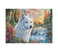 White Wolf Flower Forest Wildlife Wild Nature Rural Beautiful 500 Piece Jigsaw Puzzle for Adults Fun Enjoyable And Engaging Perfect Hobby for Home Or Leisure 500 PCS（52×38cm）
