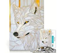 White Wolf Gold Decor Jigsaw 1000 Pieces for Teenagers Mental Boost Game Firm Fit Secure Assembly Family Fun Night Activity (38x52cm)
