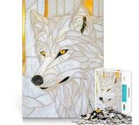 White Wolf Gold Decor Jigsaw for Adults1000 Pieces Brain Focus Game Precision Cut Smooth Edges Amusing Challenge for Waiting Time (50x75cm)