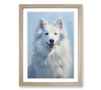 white Wolf Hard Edge Painting Framed Print | A2 Oak Framed Wall Art | Ready to Hang | Modern Animal Picture | Living Room Bedroom Lounge Office