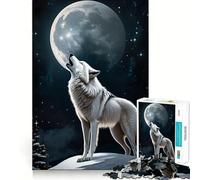 White Wolf Howling at The Moon 1000 Piece Adult Puzzles Logic Puzzle Play Precision Cut Smooth Edges for Family Gatherings (38x52cm)
