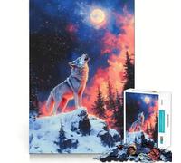 White Wolf Howling at The Moon 1000-piece Jigsaw Puzzles Brain Focus Game Expert Cutting Craftsmanship Fascinating Hobby for Idle Moments (38x52cm)