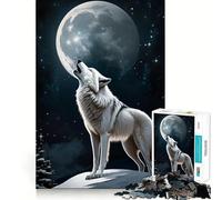 White Wolf Howling at The Moon 1000 Piece Teenager Puzzles Mental Focus Game Precision Cut Smooth Edges Christmas Stocking Stuffer Game (50x75cm)
