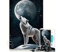 White Wolf Howling at The Moon 1000 Pieces Puzzles for Teenagers Mind Boost Fun High Accuracy Cutting Craft Calming Mental Break Activity (38x26cm)