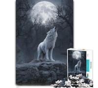 White Wolf Howling at The Moon Complex Wood Puzzle, Adults, 1000 Pieces | Adult Puzzle - clear image areas for detailed puzzle work on weekends.