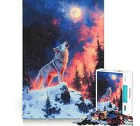 White Wolf Howling at The Moon Jigsaw 1000 Pieces Focus Building Toy Zero Gap Rewarding Activity for Rainy Days (50x75cm)