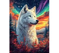 White Wolf in A Magical Sunset 1000-piece Jigsaw Puzzle Set Fairy Tale Scenery Cartoon For Adults Teens 14+ Logic Skill Indoor Game Family Game Night Summer Thick Cardboard 1000 PCS