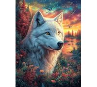 White Wolf in A Northern Lights Forest 500 Piece Jigsaw Puzzle for All Ages Wildlife Pet Jigsaw Neighborhood Get Together Family Game Whimsical Design for Any Event 500 PCS