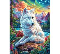 White Wolf in A Snowy Mountain Valley 1000 Pc DIY Jigsaw Puzzle Science Fiction Magical Dream Puzzles for Adults Teens Hard Challenging Team Building Stress Reducing Autumn High-grade Rigid Cardboard