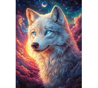 White Wolf in A Starry Sky 300 Pcs Jigsaw Puzzles Science Fiction Magical Dream Puzzles for Adults Teens Brain Game Fun Family Game Team Building Stress Reducing Autumn Thick Cardboard 300 PCS