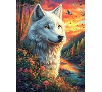 White Wolf in Autumn Sunset 300-piece Jigsaw Puzzle Bundle Animal Planta Family Puzzle Lovers Brain Training Mindful Activity Spring Paperboard Creativity & Gift Giving 300 PCS