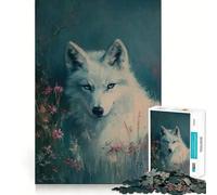 White Wolf in Bloom Jigsaw Puzzle 1000 Piece Creative Skill Toy Clean Cut Sturdy Components Travel-friendly Brain Game Gift (38x26cm)