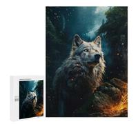 White Wolf in Fire And Fog Adult Puzzle, 500 PCS, Relaxing Jigsaw Activity, A Satisfying Project for Experienced Puzzlers, for Puzzle Fans