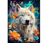 White Wolf in Flowers 1000-piece Jigsaw Puzzle Bundle Fairy Tale Wild Animals Fantasy Family Puzzle Lovers Brain Training Mindful Activity Spring Paperboard Creativity & Gift Giving 1000 PC