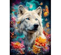 White Wolf in Flowers 1000-piece Jigsaw Puzzle Set Natural Scenery Animals For Adults Teens 14+ Logic Skill Indoor Game Family Game Night Summer Durable Material 1000 PCS
