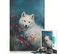 White Wolf in Flowers Jigsaw Puzzles 1000 Piece for Adults Recall Fun Play Firm Fit Secure Assembly Family Fun Night Activity (38x52cm)